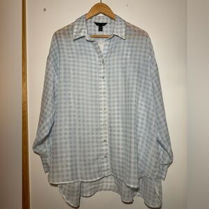NWT Women’s New Look Blue White Gingham Lightweight Oversize Button Down Size 12